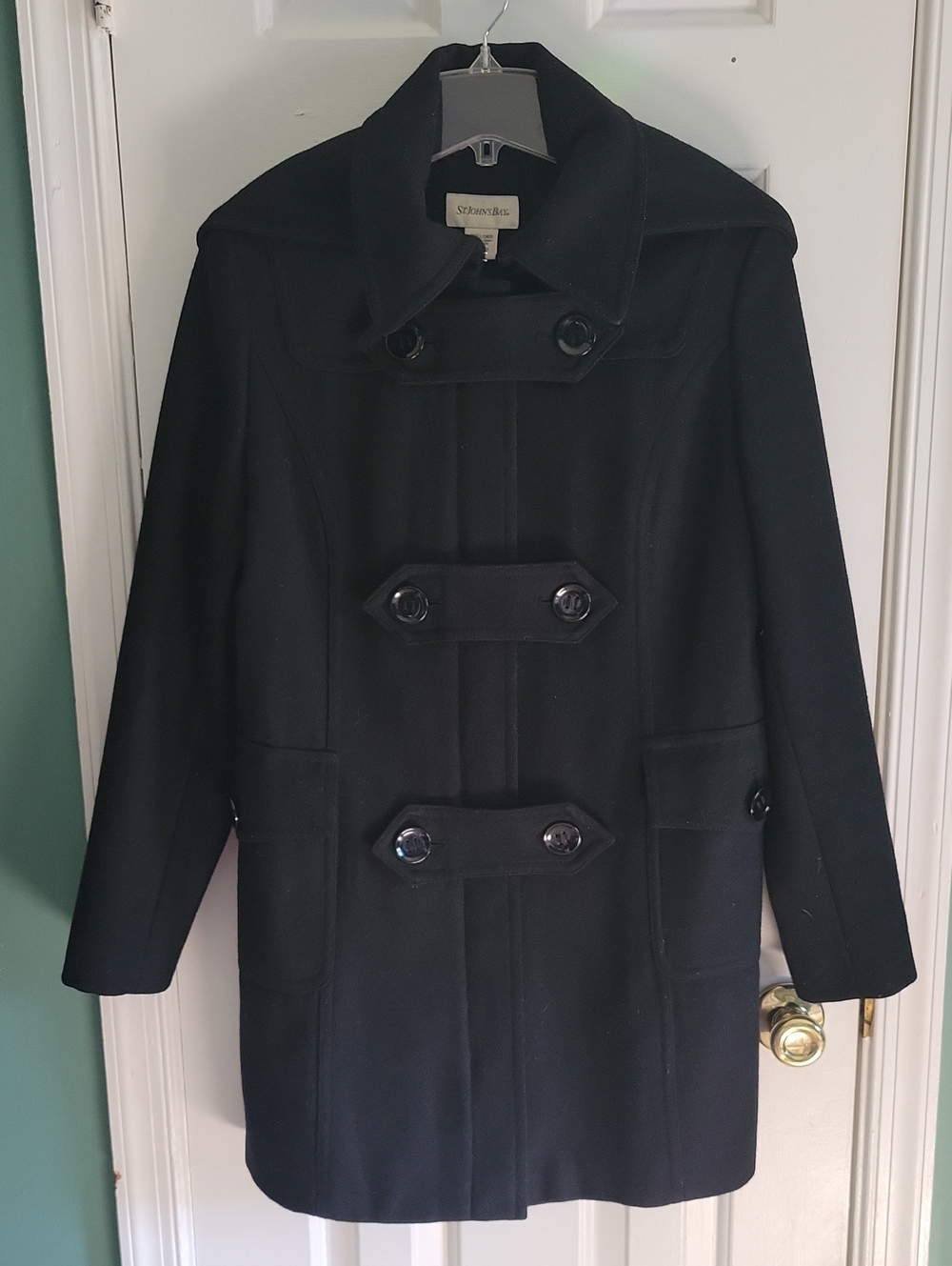 St. John Black Double-Breasted Wool Pea Coat